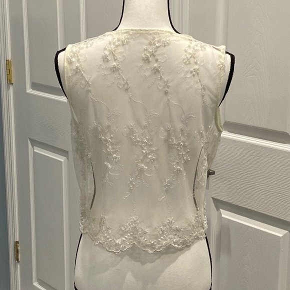 Sheer Embroidered Ivory Crop Top with Beading - Picture 4 of 6